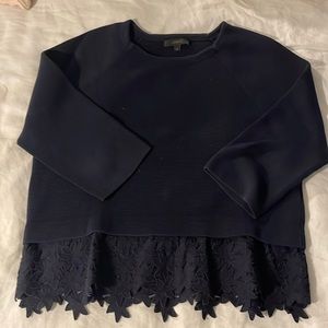 Jcrew navy blue cotton sweater with appliqué bottom